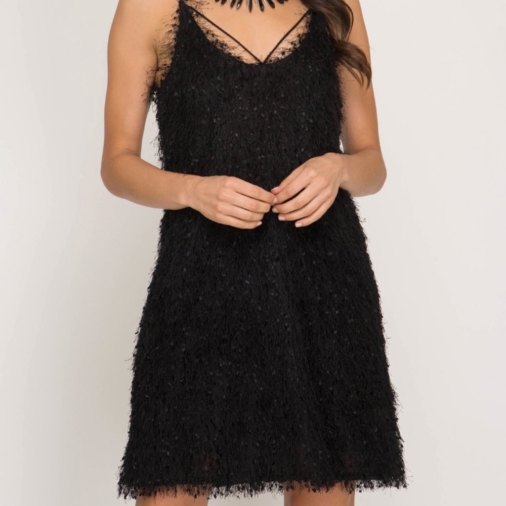 Fuzzy Cami Dress with Strappy Back Detail